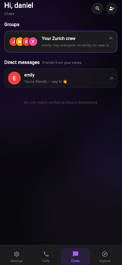 Chats home — Groups and direct messages