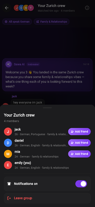 Your Zurich Crew — 5 matched members